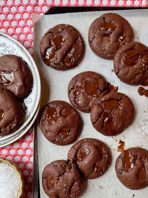 Double Chocolate Malt Cookies with Smoked Salt