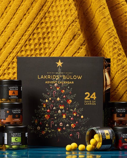 Lakrids by Bülow 2026 advent calendar with jars of chocolate-coated liquorice