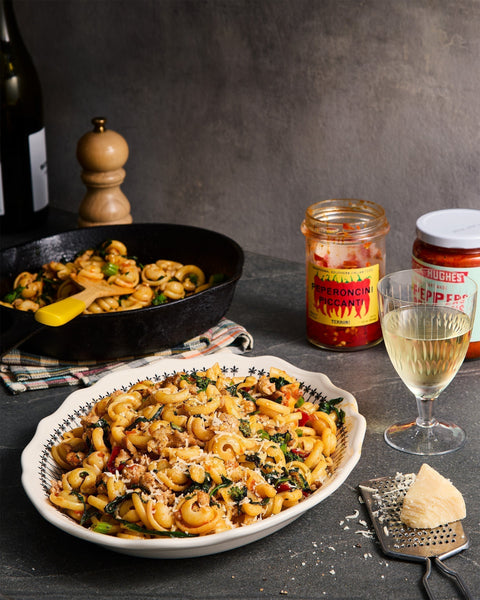 Sausage & Rapini Pasta with Peperoncini and Pepper Spread