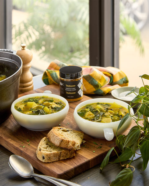 Vadouvan-Spiced Chicken, Leek & Swiss Chard Soup