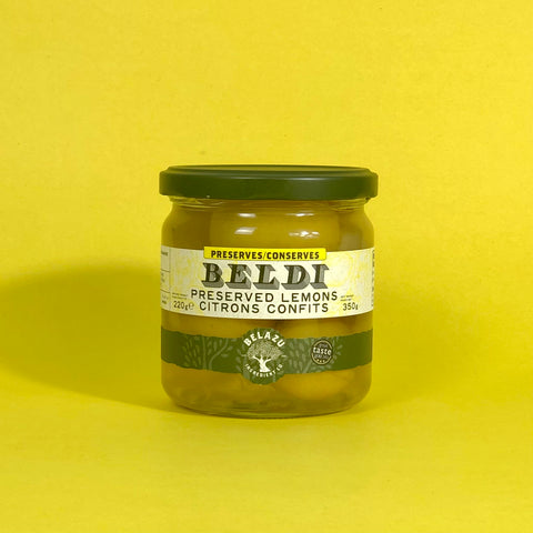 Belazu brand preserved lemons. 350g glass jar