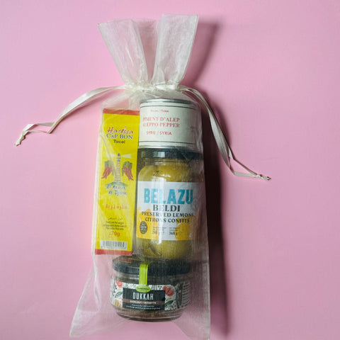 Organza Wine Bottle Bag, Filled with Gourmet Pantry Items